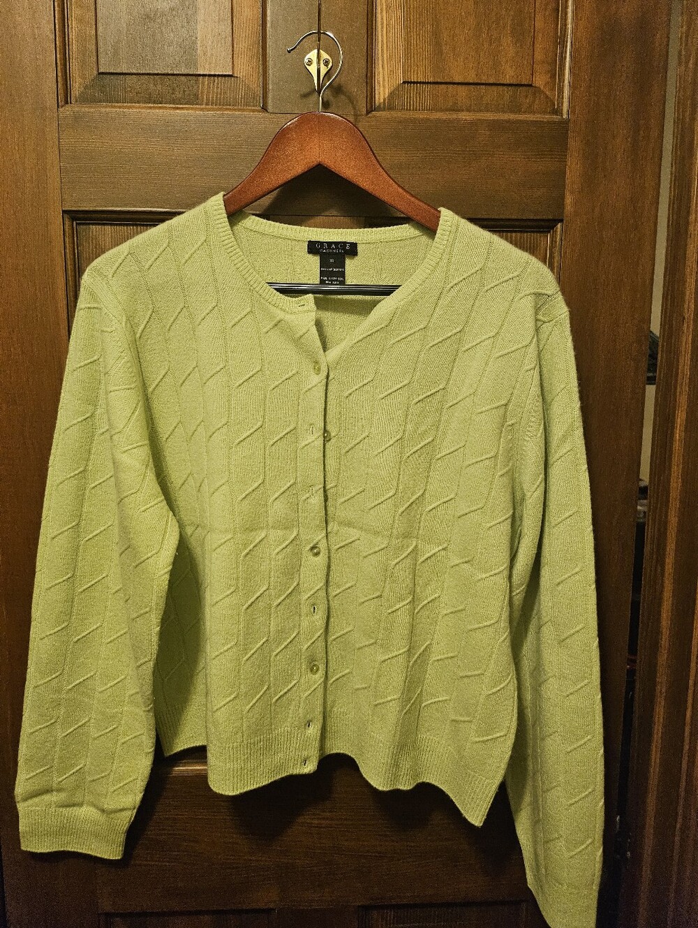 Grace Light Green Cable Knit Button-Front Cardigan